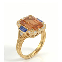 CELESTE AZURE – Natural Imperial Topaz Art Deco Halo Setting - Emerald Cut