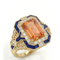 AZURE EMPRESS – Natural Imperial Topaz Art Deco Halo Setting - Emerald Cut