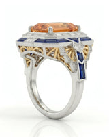 Emerald cut Natural Imperial Topaz Art Deco halo setting in two tone | SARATTI