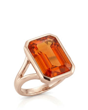 Emerald cut Natural Imperial Topaz bezel setting in 18K rose gold | SARATTI