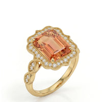 SERAPHINE LACE – Natural Imperial Topaz Diamond Halo Setting - Emerald Cut