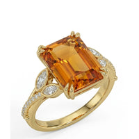AURELIA LEAF – Natural Imperial Topaz Diamond Leaf Setting - Emerald Cut
