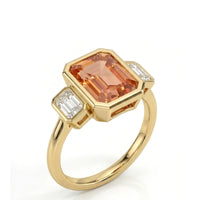 LUCENT FRAME – Natural Imperial Topaz Three-Stone Bezel Setting - Emerald Cut