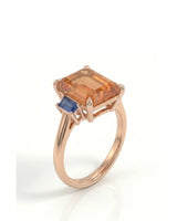 Emerald cut Natural Imperial Topaz three-stone setting in 14K rose gold | SARATTI