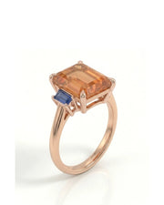 Emerald cut Natural Imperial Topaz three-stone setting in 14K rose gold | SARATTI