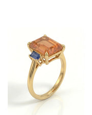 Emerald cut Natural Imperial Topaz three-stone setting in 14K yellow gold | SARATTI