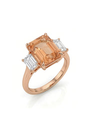 Emerald cut Natural Imperial Topaz three-stone setting in 18K rose gold | SARATTI