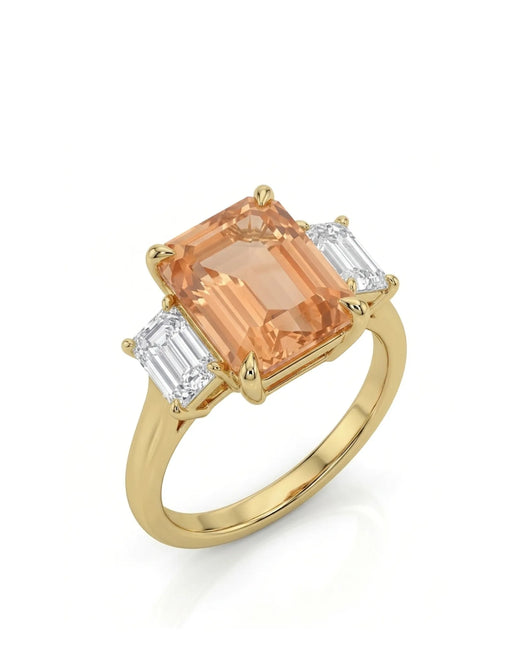 Emerald cut Natural Imperial Topaz three-stone setting in 18K yellow gold - SARATTI