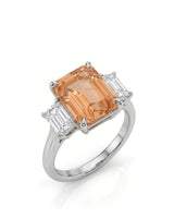 Emerald cut Natural Imperial Topaz three-stone setting in platinum -SARATTI