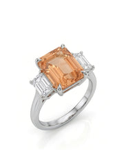 Emerald cut Natural Imperial Topaz three-stone setting in platinum -SARATTI