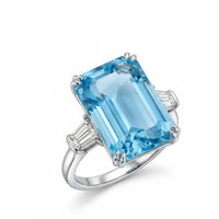 Emerald Cut Aquamarine Three Stone Ring