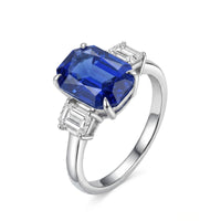 Emerald Cut Sapphire Ring with Diamonds | 3 Carat Unheated Sapphire