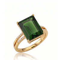 Luxora Green II – Emerald-Cut Green Tourmaline Split-Shank Ring