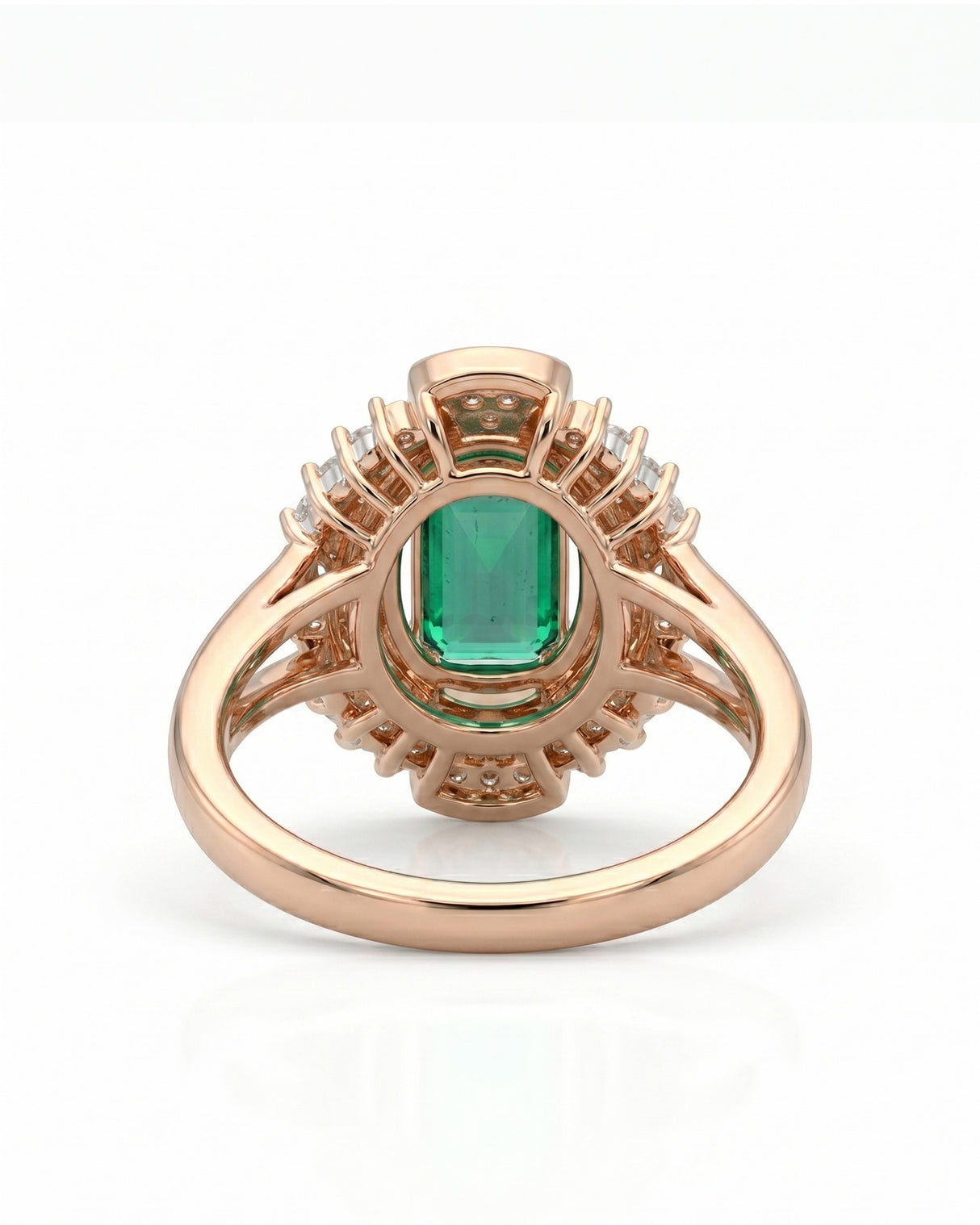 Emerald cut natural emerald statement ring in 18K Rose Gold | SARATTI