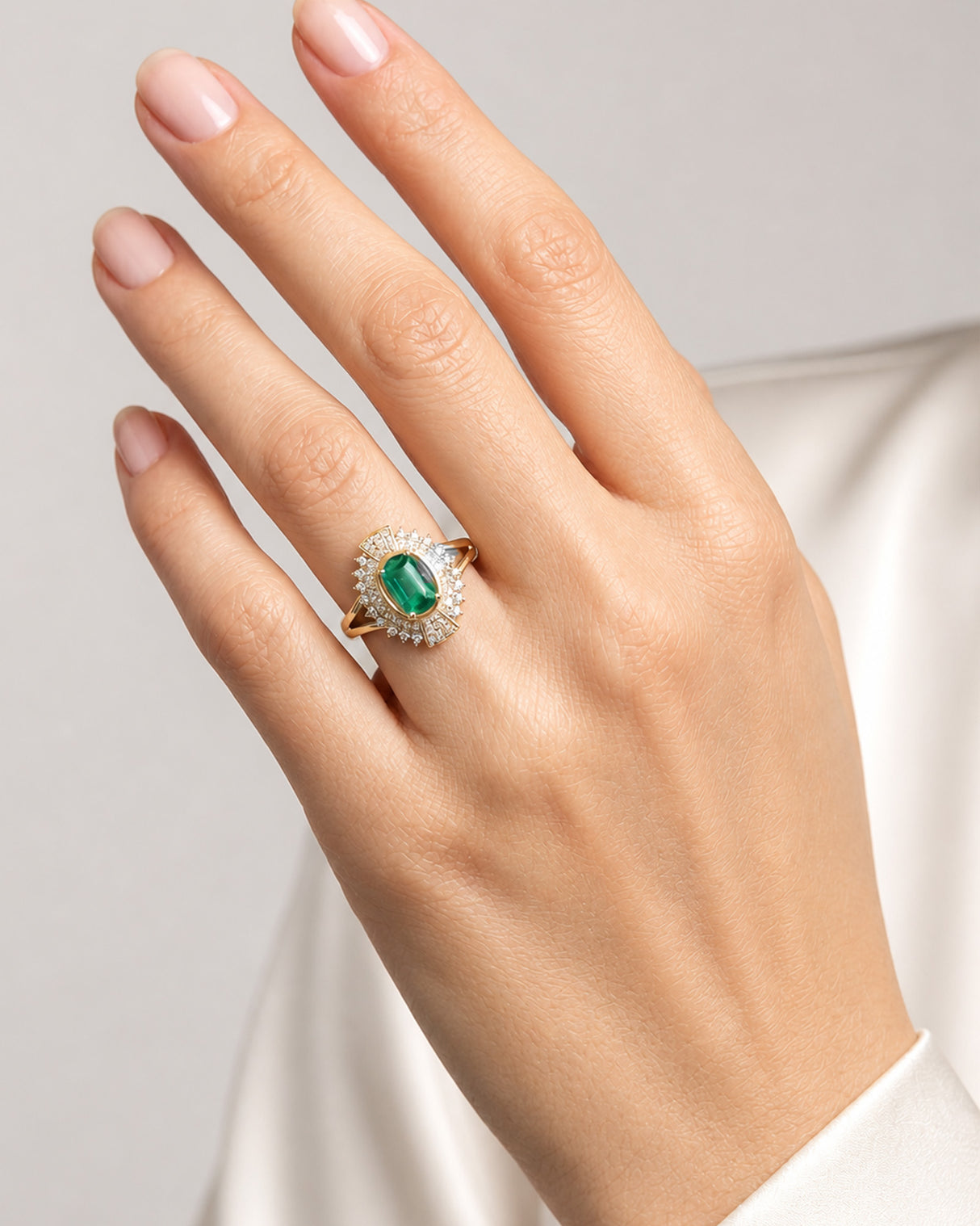 Emerald cut natural emerald statement ring in 18K Yellow Gold | SARATTI