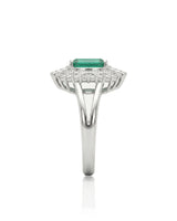 Emerald cut natural emerald statement ring in Platinum | SARATTI