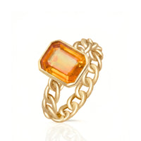 Emerald Cut Orange Sapphire Bezel Set Ring