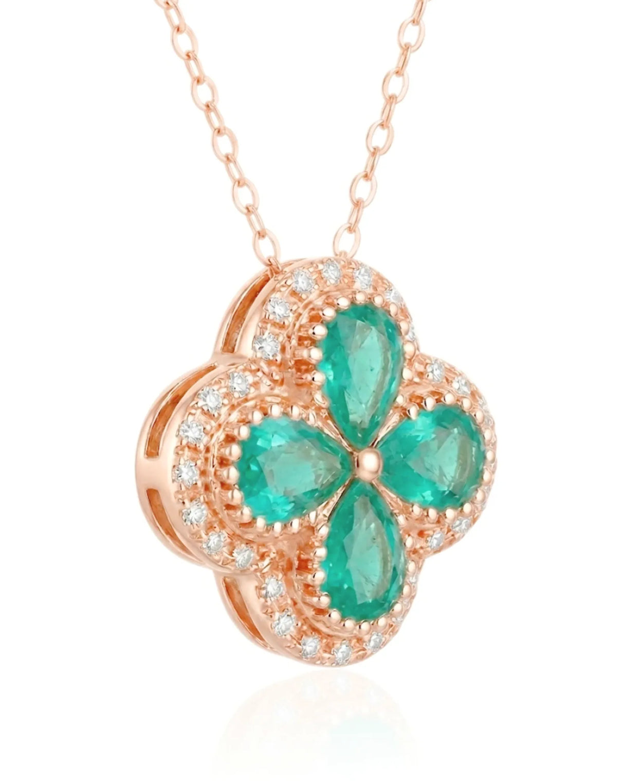 Emerald pendant necklace four leaf clover natural emerald diamond accent necklace rose gold fine jewelry | SARATTI