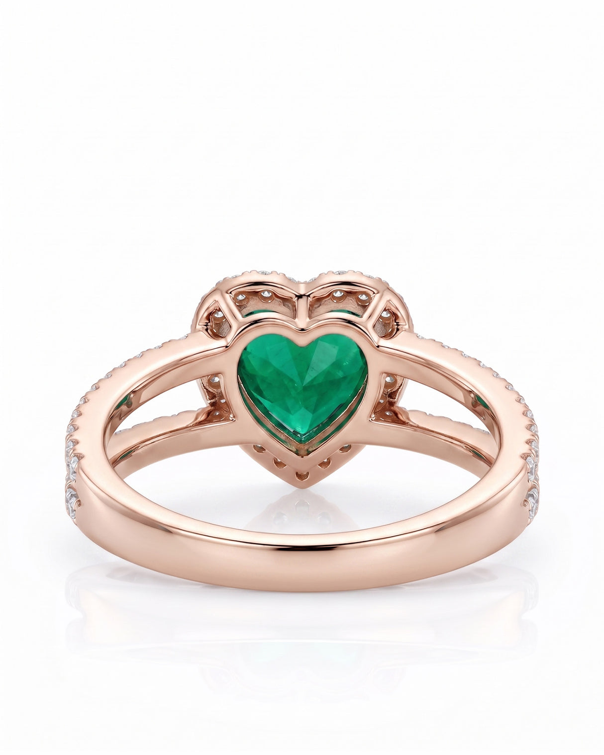 Emerald split band ring with diamonds in 18K rose gold | SARATTI
