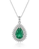 Emerald teardrop pendant with layered diamond frame and refined PT900 platinum setting - SARATTI