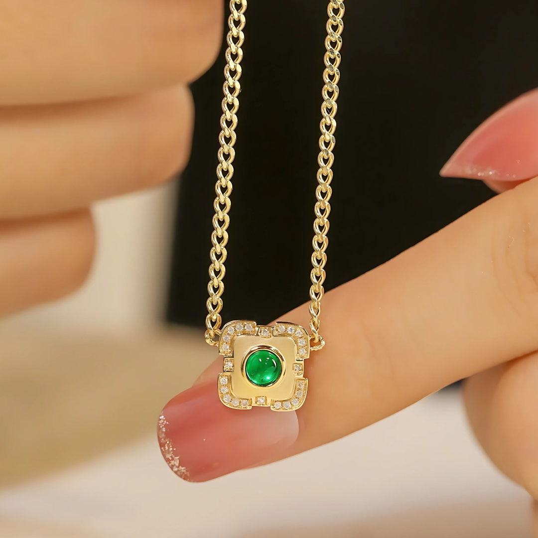 Jade Monarch: Swat Emerald Diamond Halo Pendant in 18K Yellow Gold