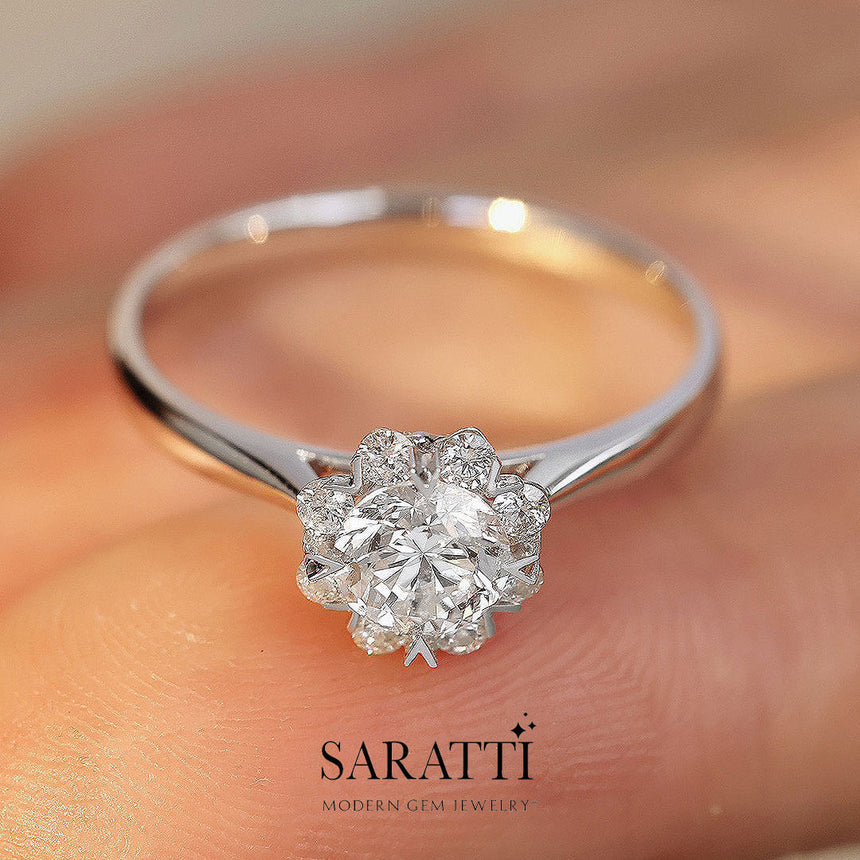 Halo Diamond Engagement Ring | Modern Gem Jewelry | Saratti