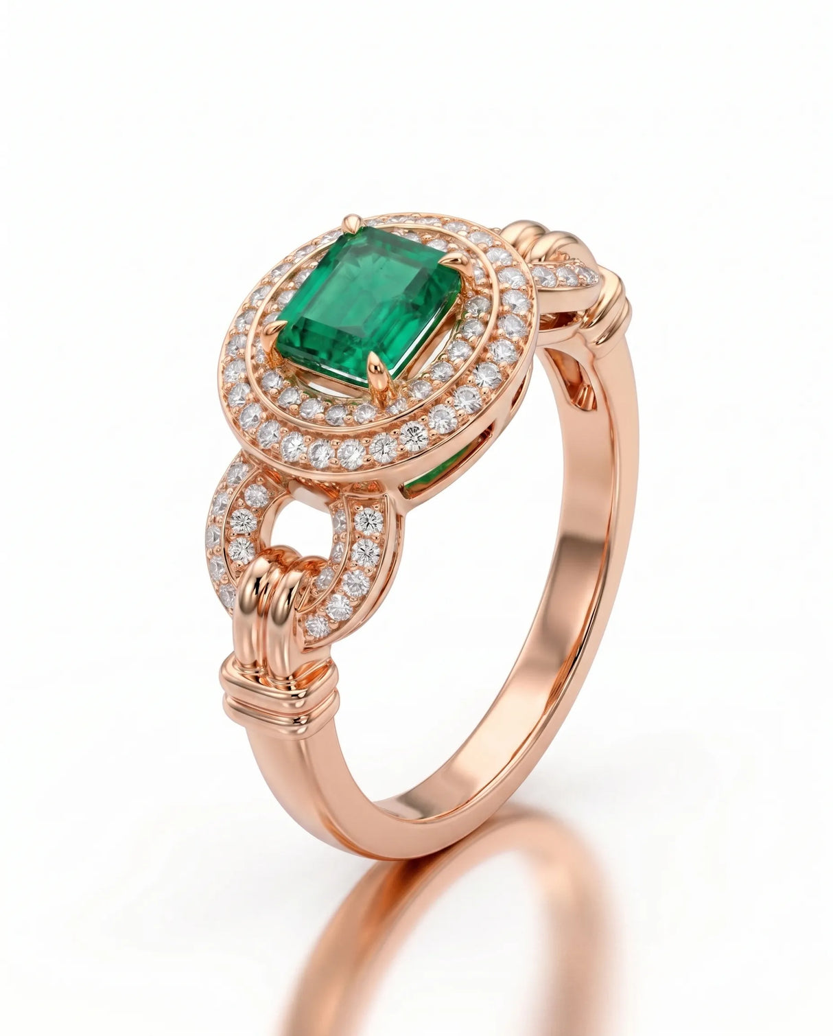 Eterna natural emerald halo ring in 18K Rose Gold | SARATTI