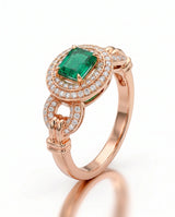 Eterna natural emerald halo ring in 18K Rose Gold | SARATTI