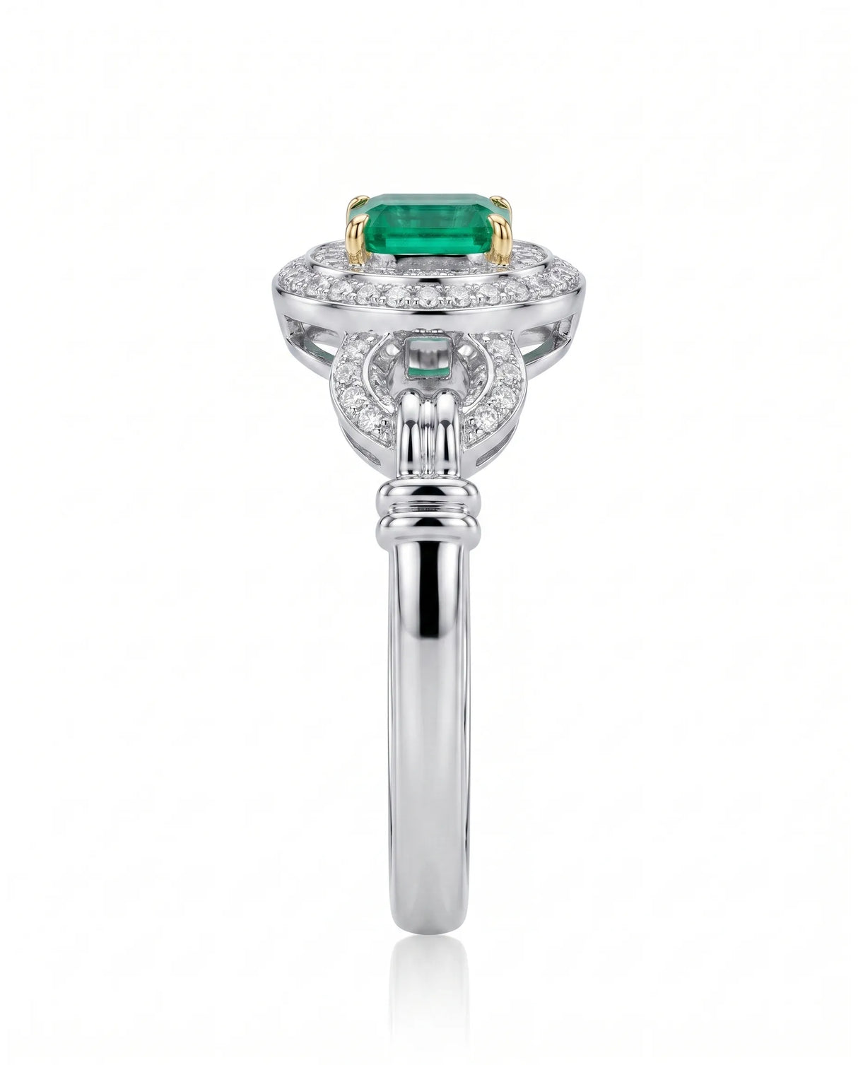 Eterna natural emerald halo ring in 18K White Gold | SARATTI