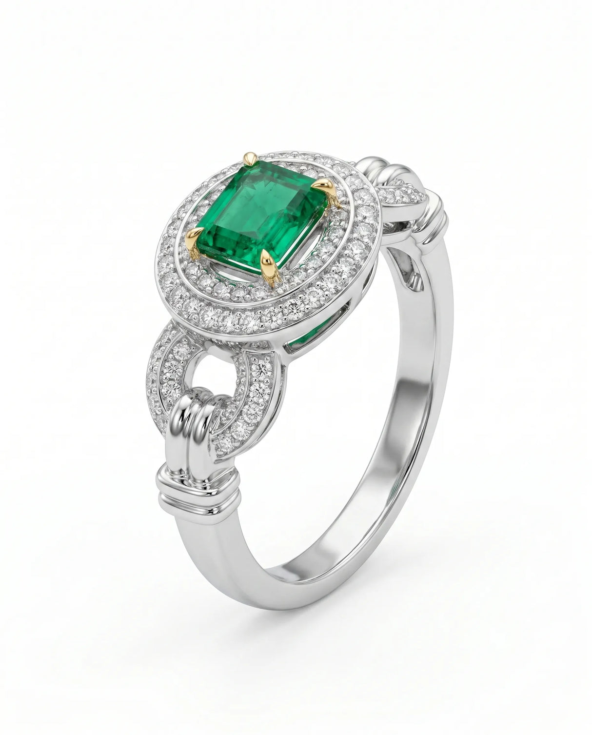 Eterna natural emerald halo ring in Platinum | SARATTI
