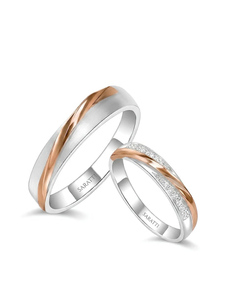 Eternal Harmony duo ring set with intertwined two-tone design in 18K yellow and white gold | SARATTI