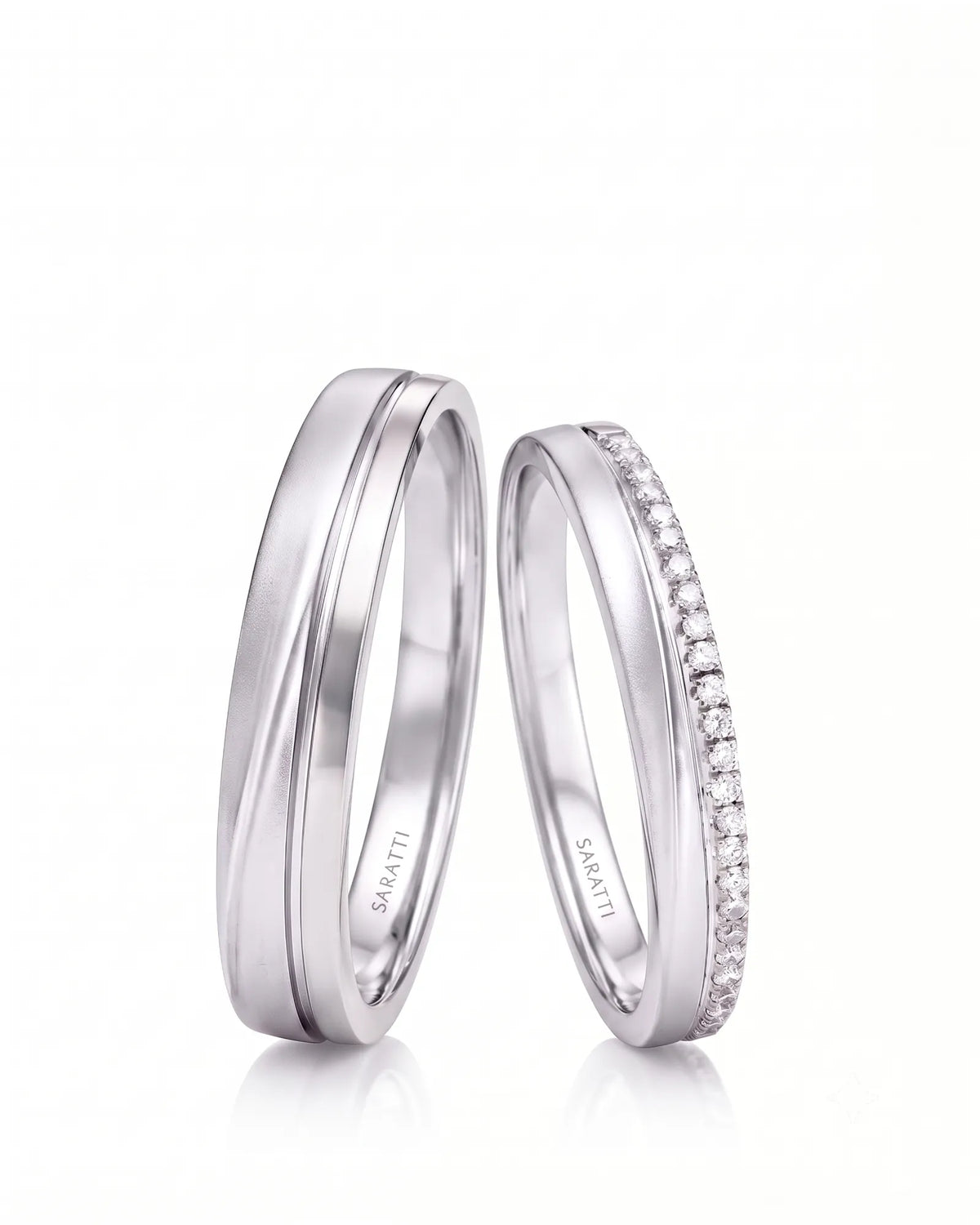 Eternal Waves his and hers wedding ring set with flowing polished design in refined platinum | SARATTI