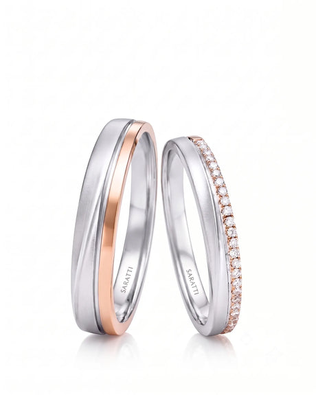 Eternal Waves his and hers wedding ring set with flowing two-tone design in 18K gold | SARATTI