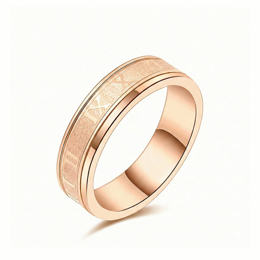 Eternum roman numeral men’s wedding band 18k rose gold engraved numeral design | SARATTI