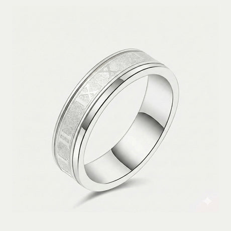 Eternum roman numeral men’s wedding band 18k white gold engraved numeral design | SARATTI