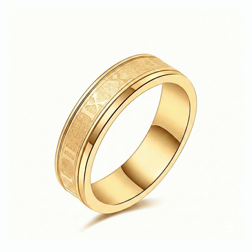 Eternum roman numeral men’s wedding band 18k yellow gold engraved numeral design | SARATTI