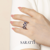 European style blue sapphire ring in 18K white gold | SARATTI
