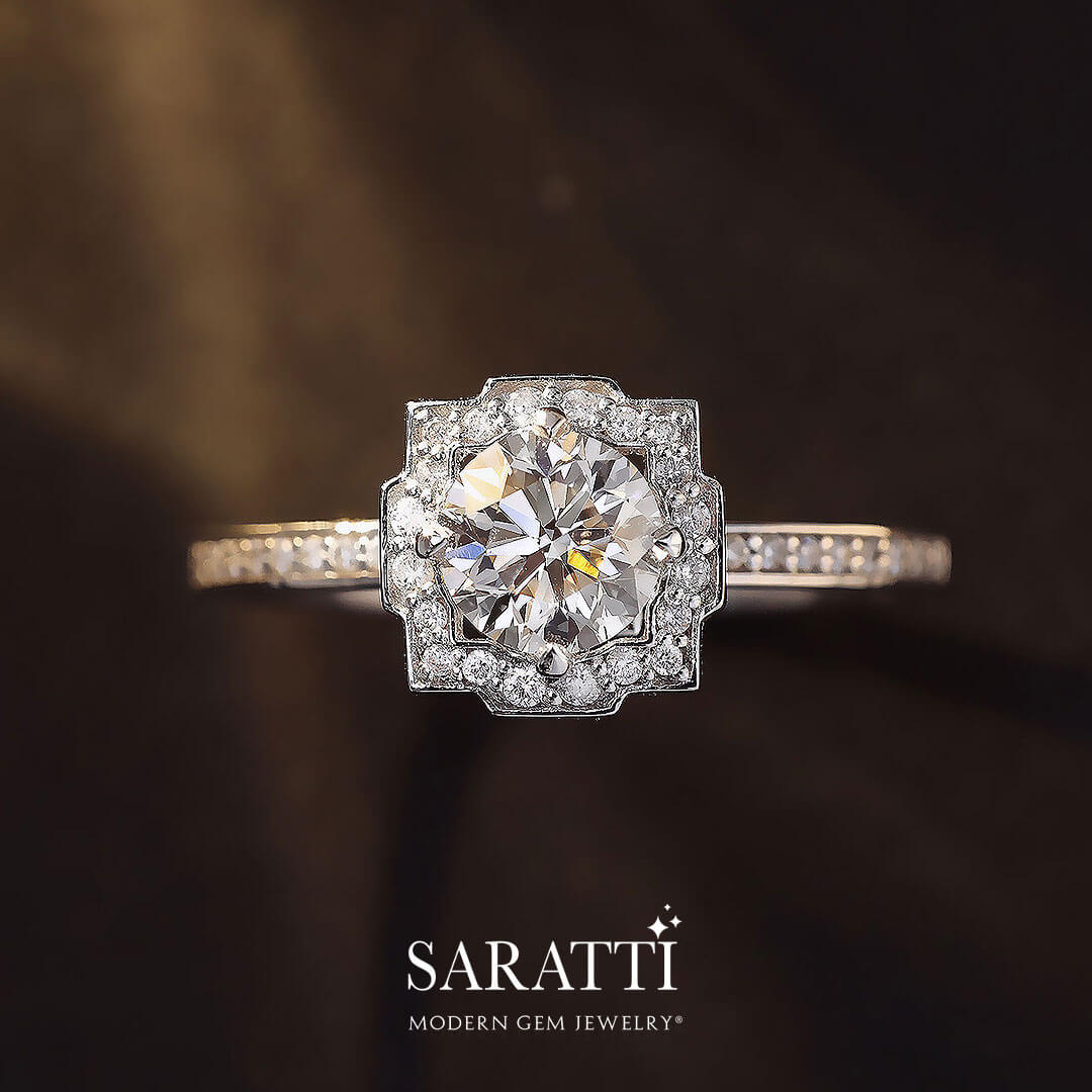 Diamond Halo Ring | Modern Gem Jewelry | Saratti
