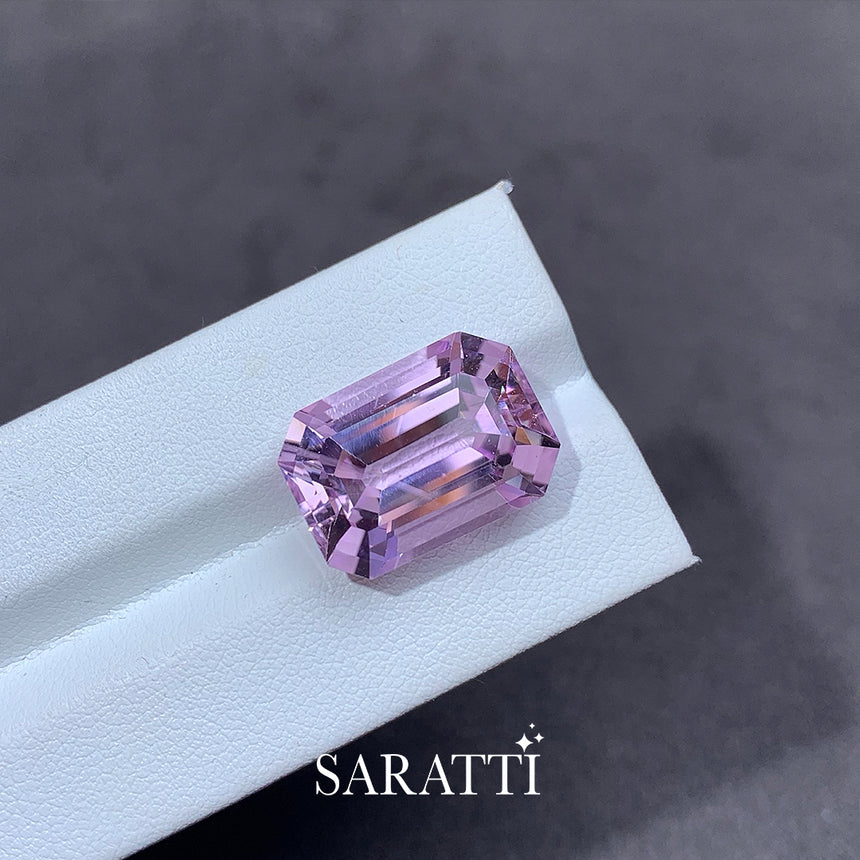 Eye Clean Kunzite Emerald Cut Close Up View | SARATTI