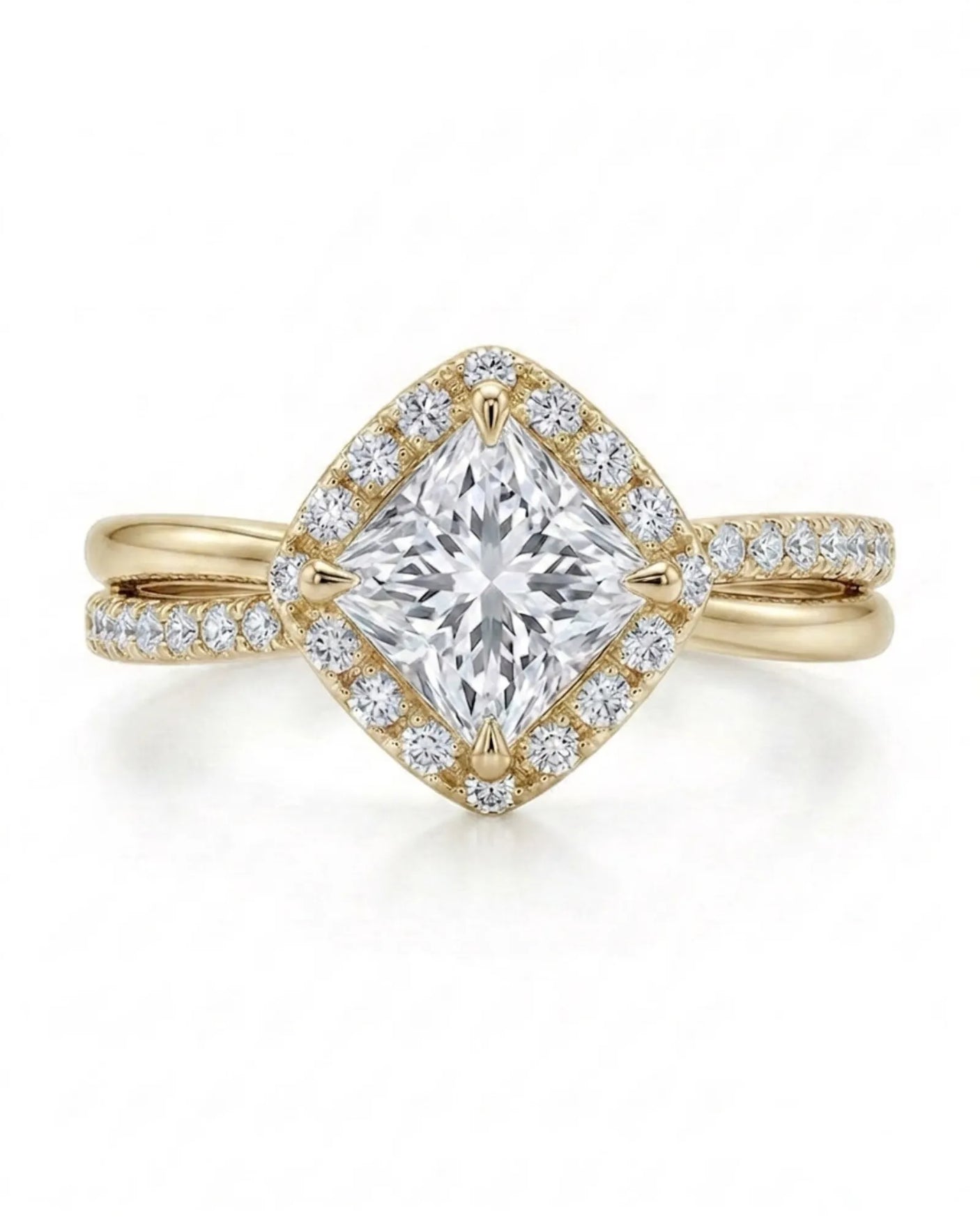 Renea – Majestic Grace Natural Round Diamond Two-Tone Halo Ring
