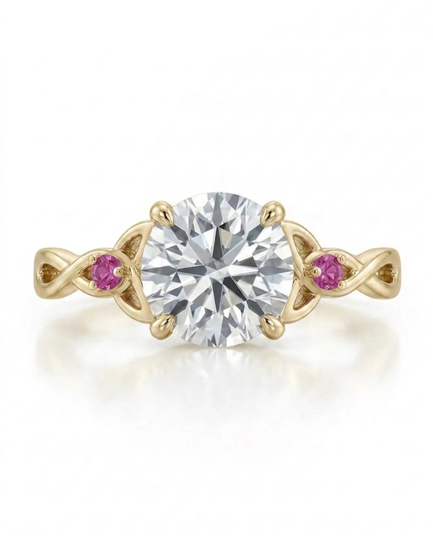 Regina – Natural Round Diamond & Ruby Celtic Knot Engagement Ring