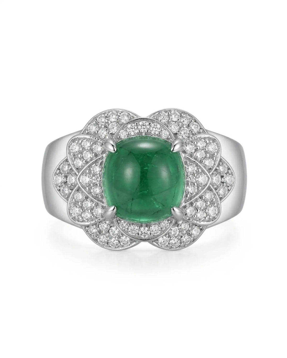 【Ships Fast】PT900 Sugarloaf Emerald Diamond Cluster Ring