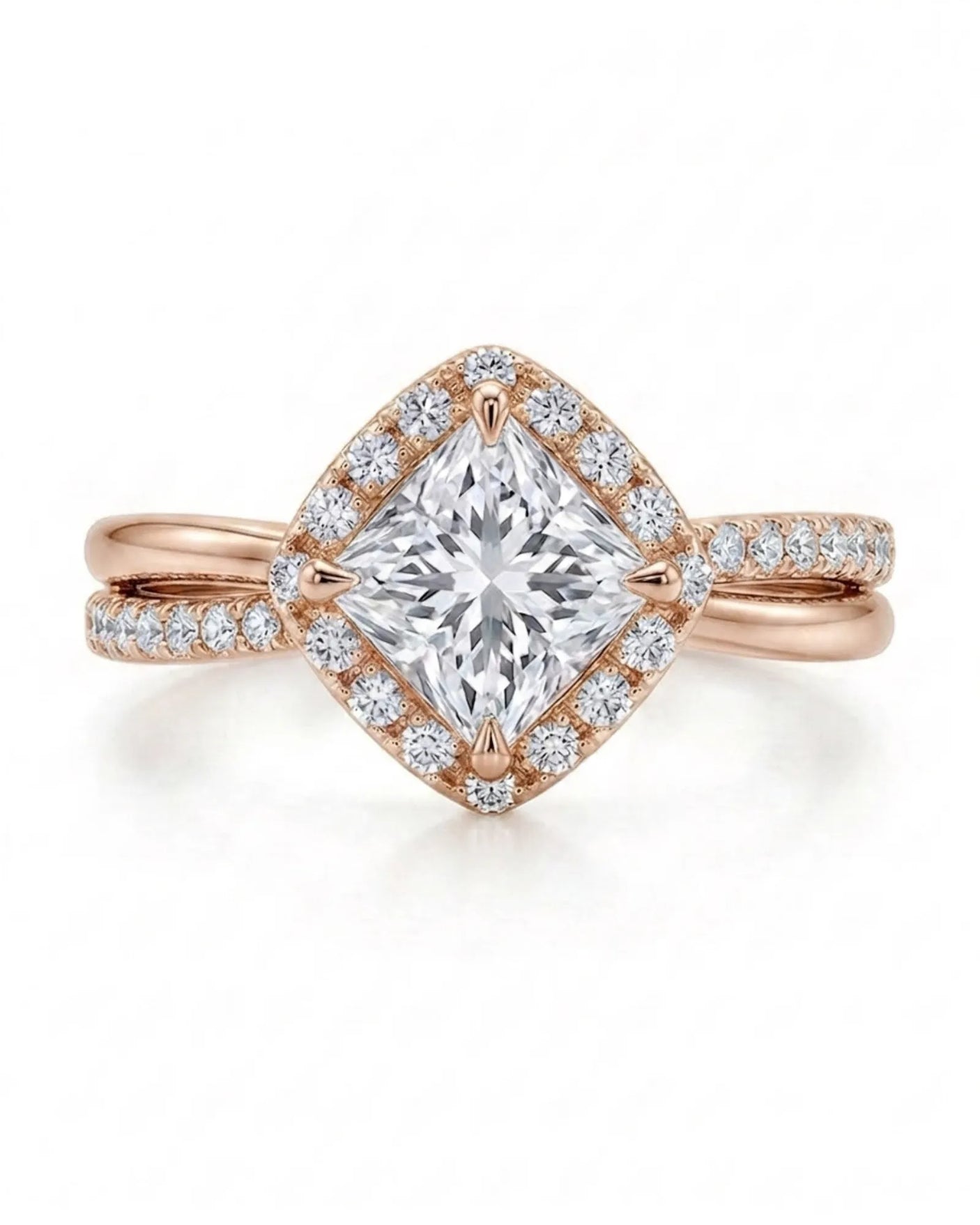 Renea – Majestic Grace Natural Round Diamond Two-Tone Halo Ring