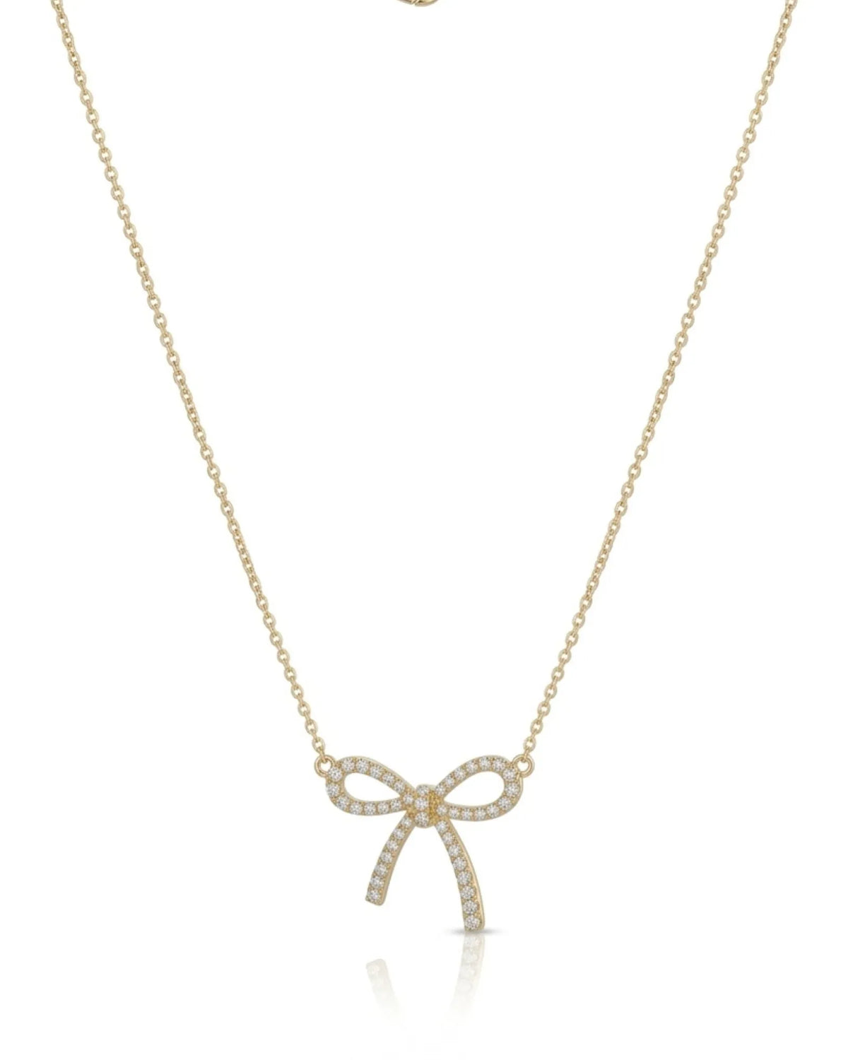 18K yellow gold diamond bow necklace with openwork loops and sparkling centre knot - SARATTI