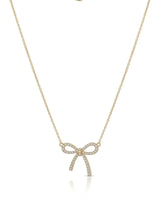 18K yellow gold diamond bow necklace with openwork loops and sparkling centre knot - SARATTI