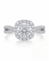 Sandra – Natural Round Diamond Halo Split-Shank Engagement Ring