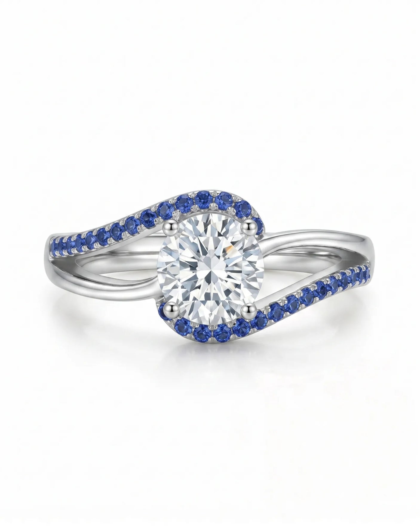 Kelly – Natural Round Diamond & Sapphire Split-Shank Engagement Ring