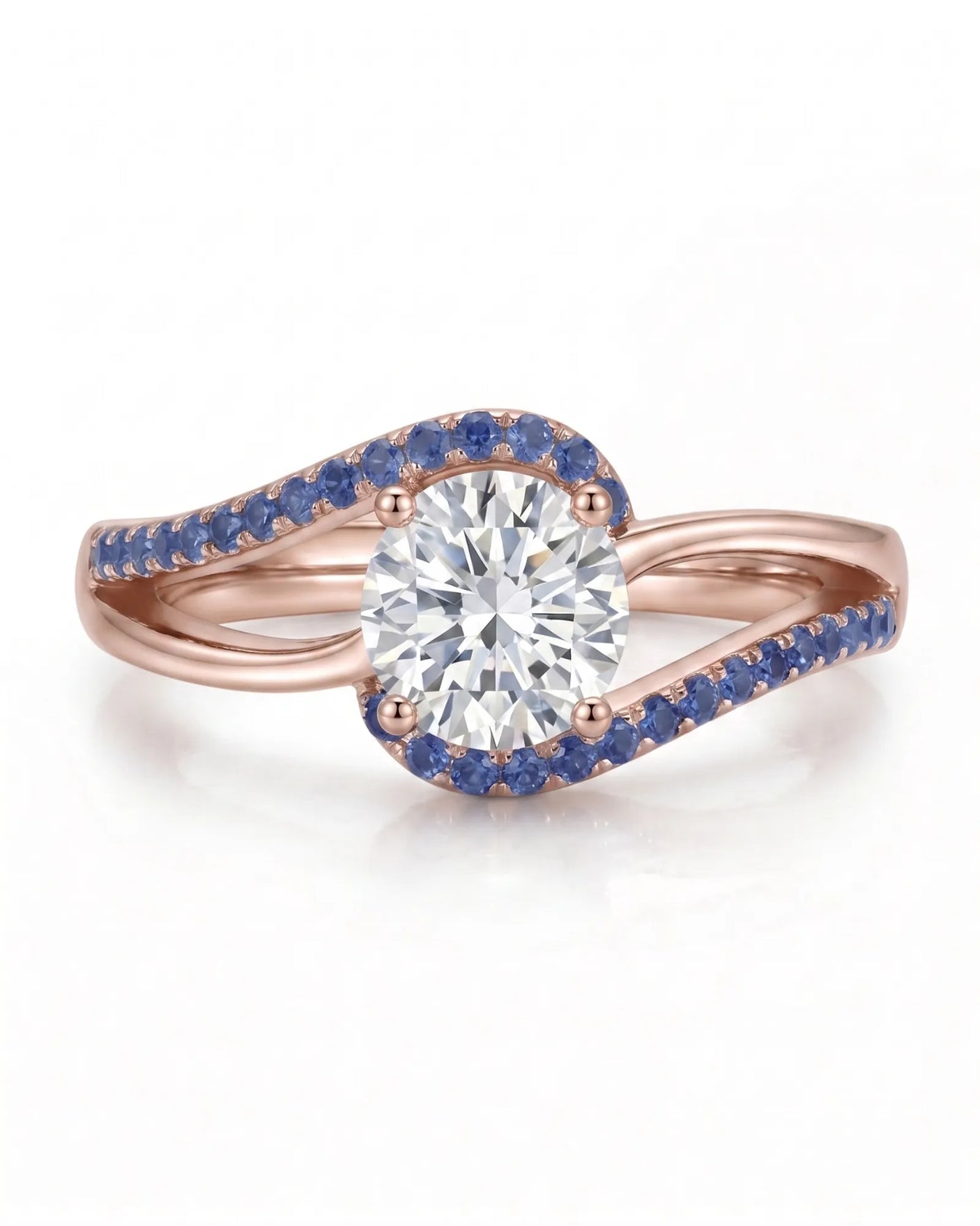 Kelly – Natural Round Diamond & Sapphire Split-Shank Engagement Ring