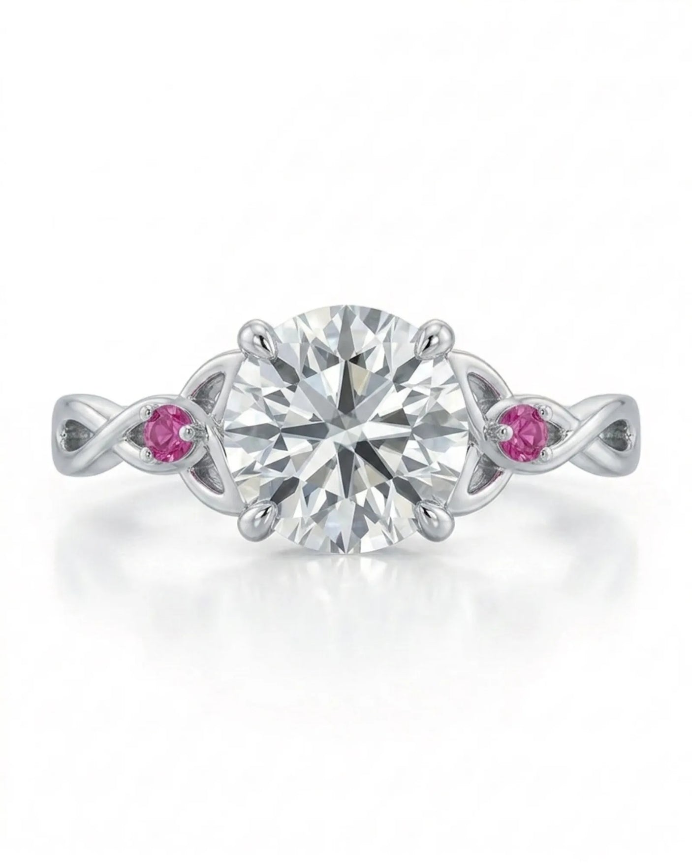 Regina – Natural Round Diamond & Ruby Celtic Knot Engagement Ring