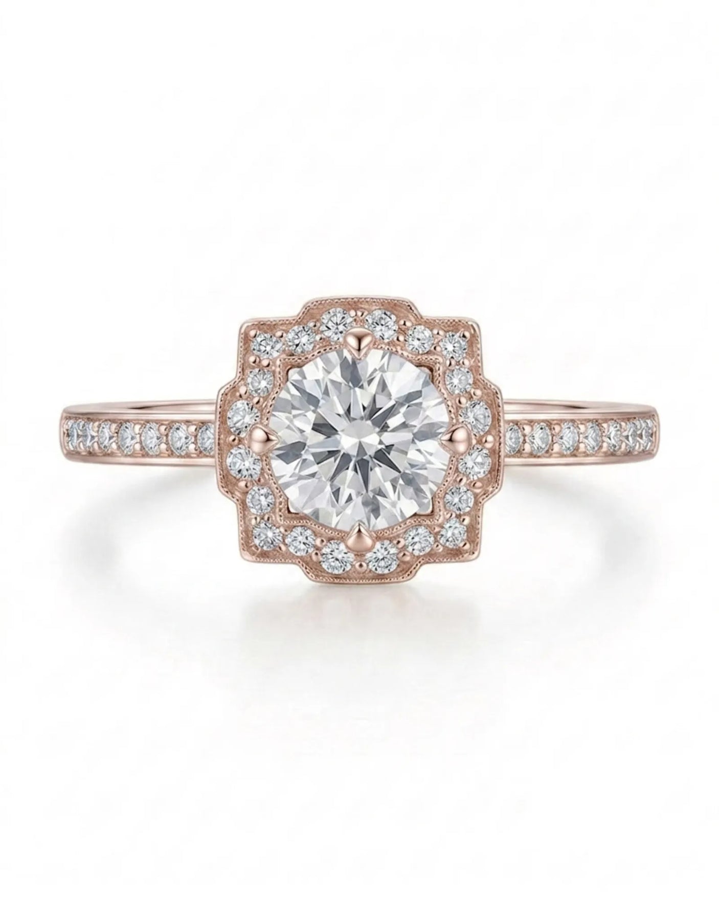 Elise – Natural Round Diamond Square Halo Engagement Ring